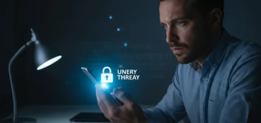 A smartphone screen displaying a security alert icon related to android malware bankbot ynrk.