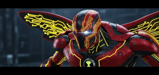 Detailed depiction of the Ben 10 Malware antagonist in his evolved red and black technopathic armor.