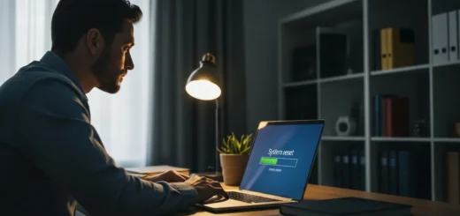 A man looking at a laptop screen to see if a factory reset remove malware from his compromised computer system.