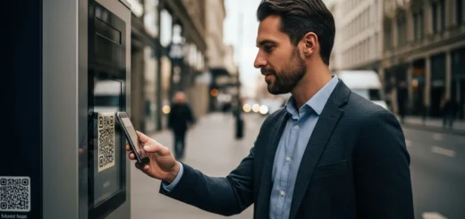 A man scanning a public QR code following the FBI warning qr codes malware alert for mobile users.