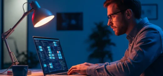 A professional reviewing the latest GitHub malware news and security trends on a laptop in a dark office.