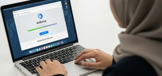 A person running an antivirus scan on a laptop to show how to check for malware on mac.