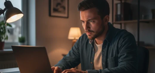 A man investigating a laptop screen to learn how to find malware on pc using security software.