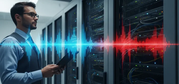 A digital visualization of malware sonic breaching a high-security corporate network infrastructure.