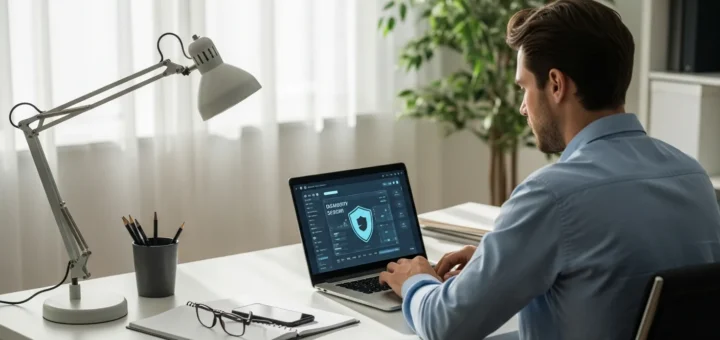 A professional performing a nice challenge malware aftermath cleanup on a secure laptop workstation.