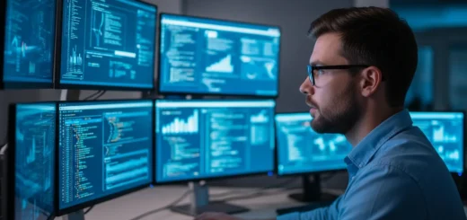 Cybersecurity professional engaged in reverse engineering malware to protect against modern digital threats.