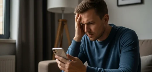 A concerned man checking for signs of malware on iphone as his device shows unusual battery drain.