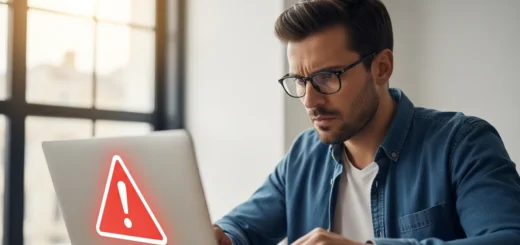 A man looking worried at a laptop screen indicating this extension contains malware alert in a browser.
