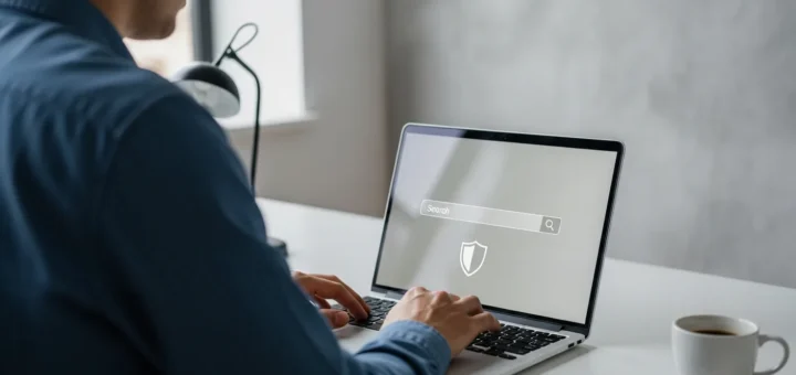 Comparison of the best private search engines 2026 displayed on a secure laptop screen to protect user data.