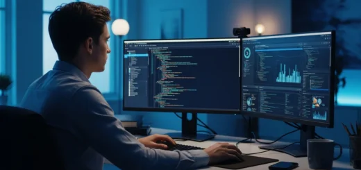 A man studying a guide to capture the flag CTF competitions for beginners on his computer in a home office.