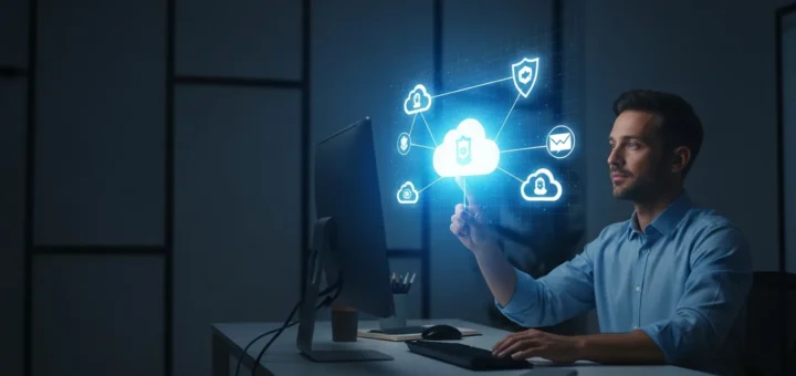 A professional implementing cloud security best practices 2026 to protect a modern data center infrastructure.