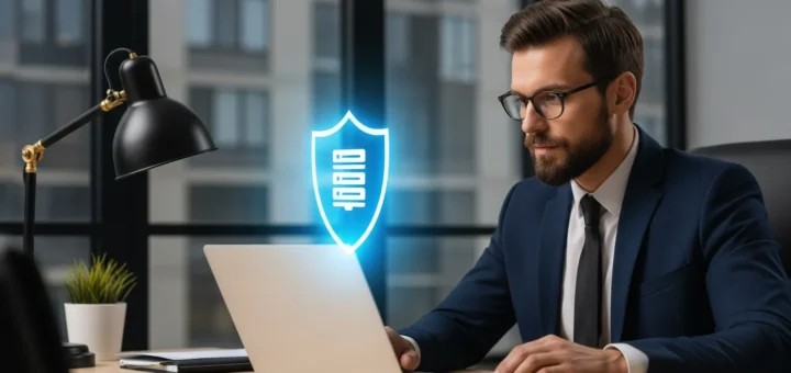 Professional man reviewing a digital policy document explaining cybersecurity insurance what it covers for businesses.