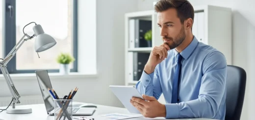 A professional man reviewing a GDPR compliance checklist for small businesses on his tablet in a bright office.