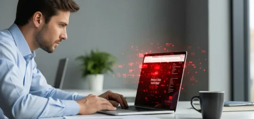 Digital visualization of heavy-r malware spreading across a secure web browser interface in 2026.