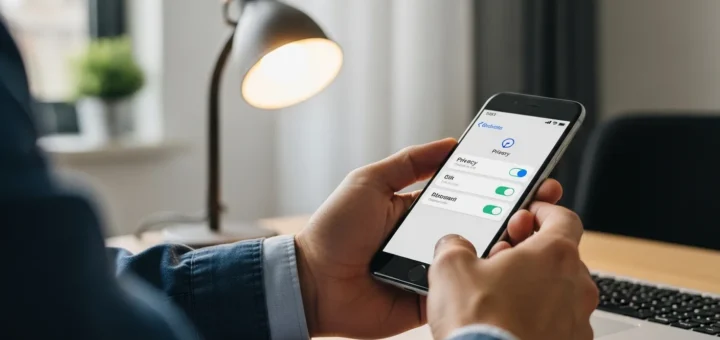 A man learning how to audit app permissions on smartphone to protect his privacy from spying apps.