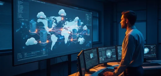 A professional analyzing data to learn how to detect lateral movement in cloud environments on a high-tech screen.