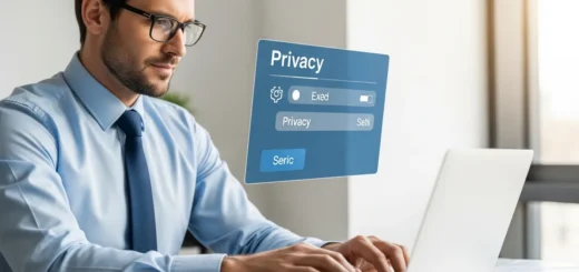 A man using a laptop to learn how to protect personal data from data brokers in a secure home office environment.