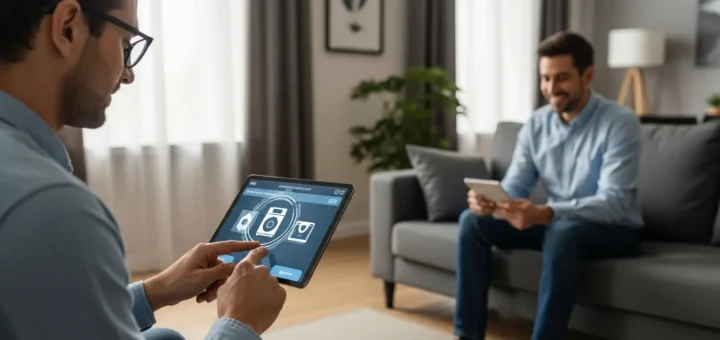 A man reviewing security settings on a tablet to learn how to secure smart home devices from hackers.