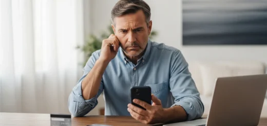A man reviewing suspicious messages on his phone to learn how to spot a romance scam online and protect his assets.