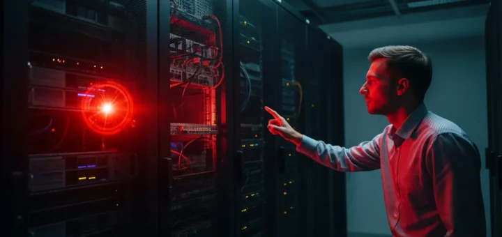 A visual representation of a powerful malware databrawl entity infecting a secure enterprise server network.