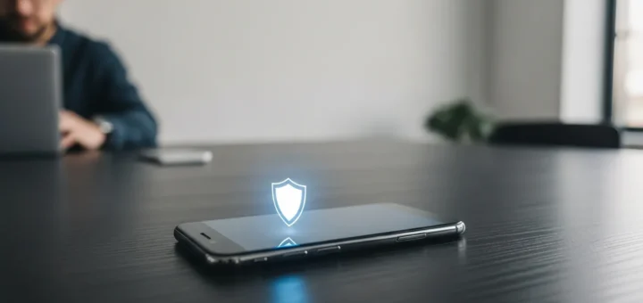 A close-up view showing how new smartphones are protected against malware and viruses through advanced security software.