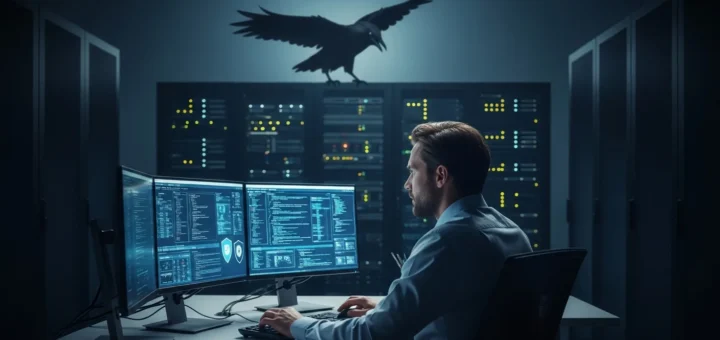 Digital visualization of a software build pipeline being targeted by the PhantomRaven NPM malware threat.