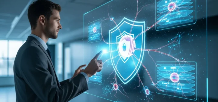 Advanced prompt injection attack prevention for AI apps shown on a glowing digital security interface.