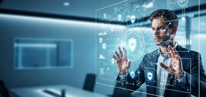 A professional software developer analyzing a digital threat modeling guide for developers on a modern screen.