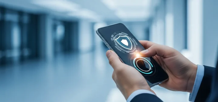 A man using a smartphone to initiate a Verizon malware scan for enhanced mobile security.