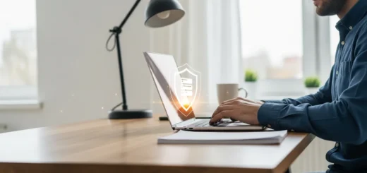 A professional implementing zero trust architecture for remote teams on a laptop in a secure home office setting.